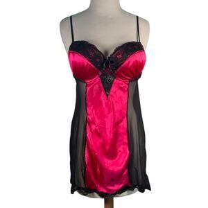 Y2K feminine lingerie Linea Donatella Pink Black Lace Babydoll Chemise Size L